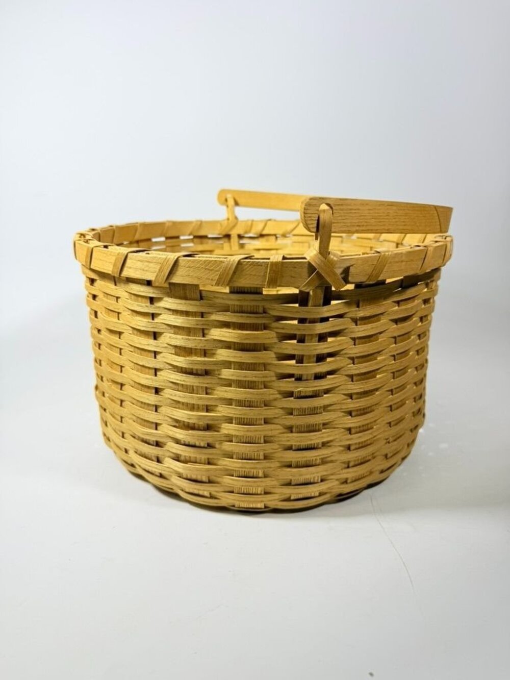 Amish Handwowen Swinging Handled Basket Vintage Light Wood Handmade Decorative - Picture 8 of 16